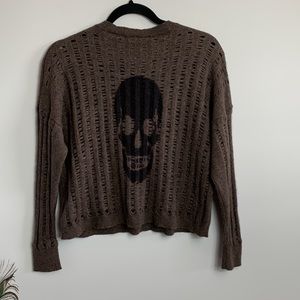 Skull Cashmere Brown Crew Neck Sweater Size Large